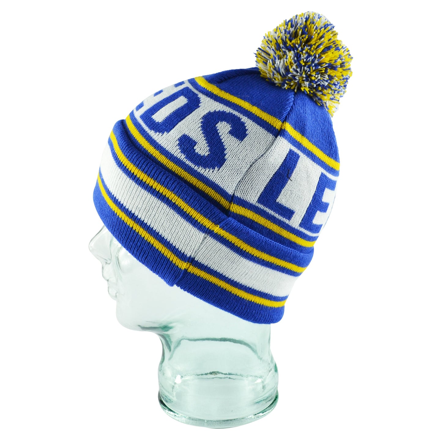 Leeds United Blue White Yellow Bobble Hat