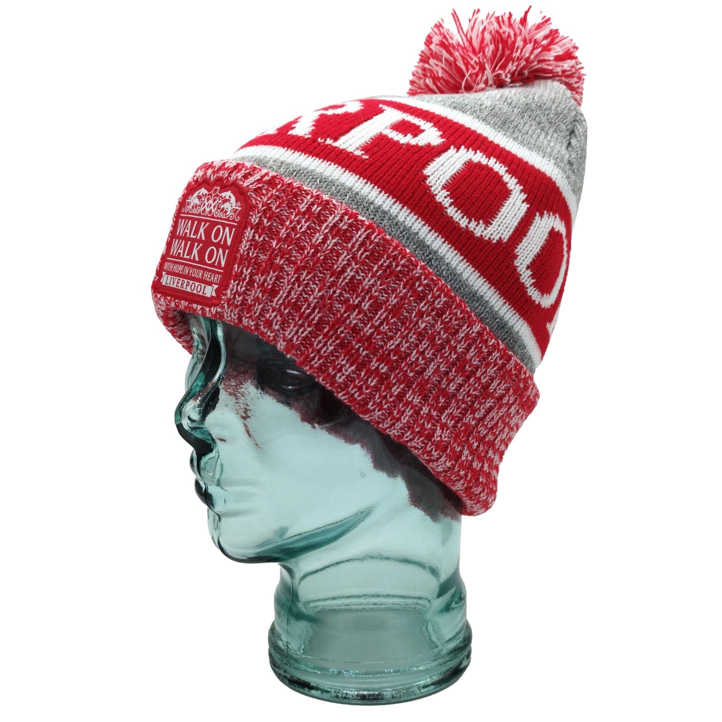 Liverpool Bobble Hat Red, White & Grey Patch Logo