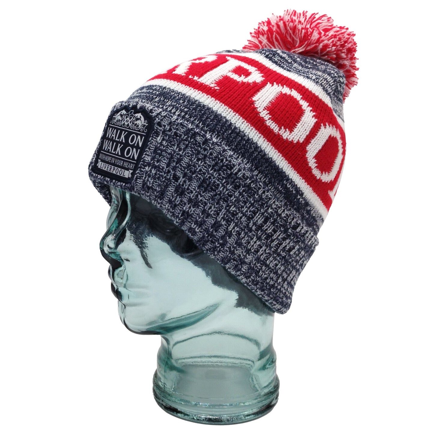 Liverpool Bobble Hat Navy, Red & White Patch Logo
