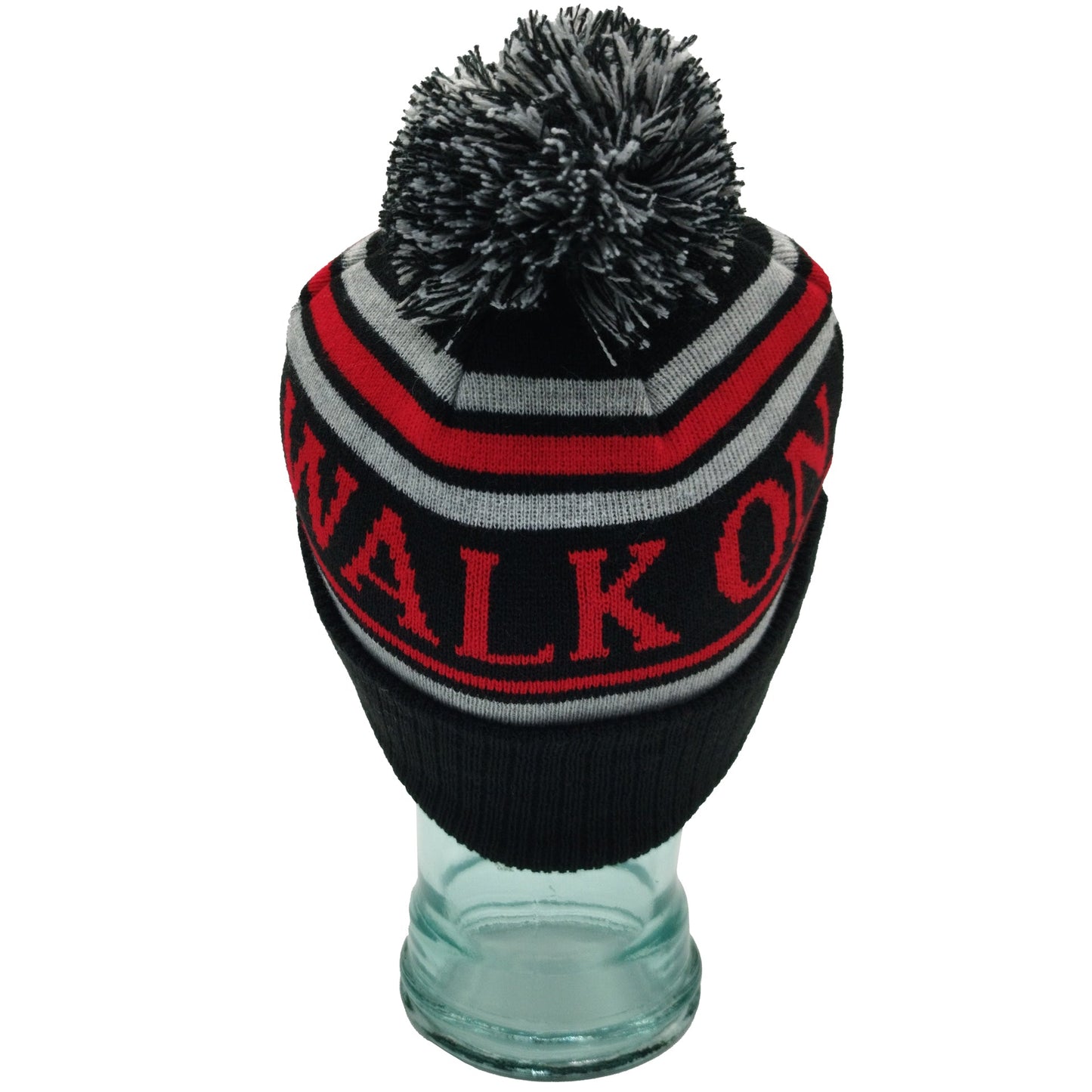 Black, Red & Grey Liverpool Bobble Hat Walk On Embroidered Ribbed Cuff