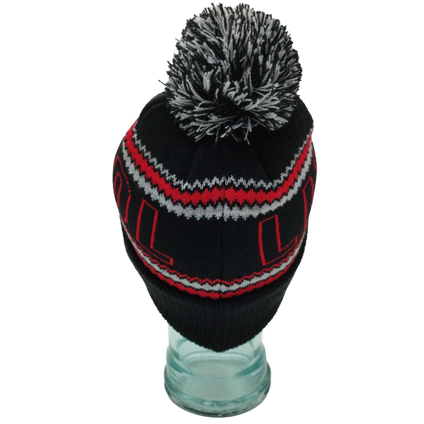 Black, Red & Grey Liverpool Outline Bobble Hat Ribbed Cuff