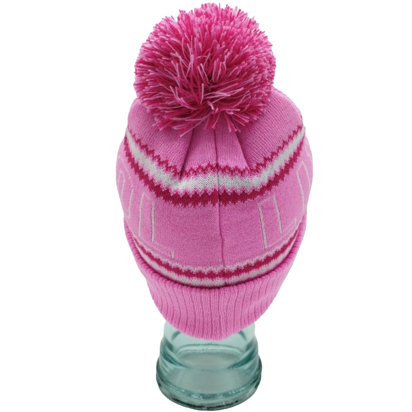 Pink, White & Magenta Liverpool Outline Bobble Hat Ribbed Cuff
