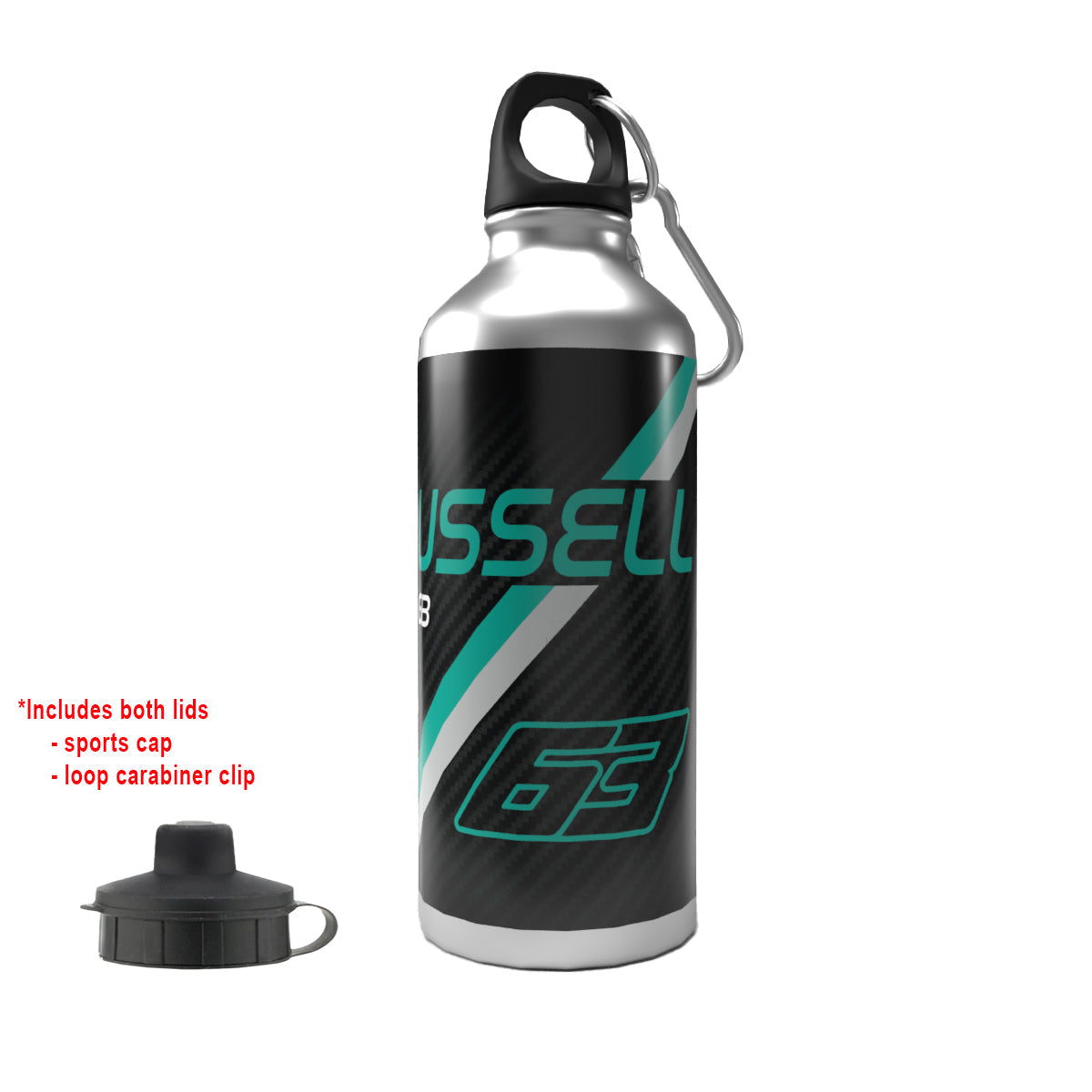 Russell 2-Lid Aluminium Water Bottle 600ml Silver