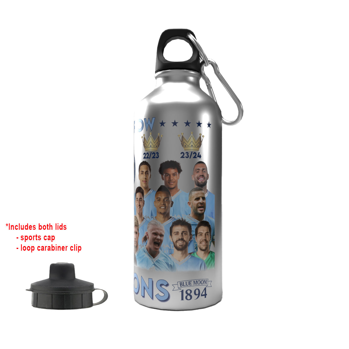 City League Champions 23/24 Team 2-Lid Aluminium Bottle Silver 600ml