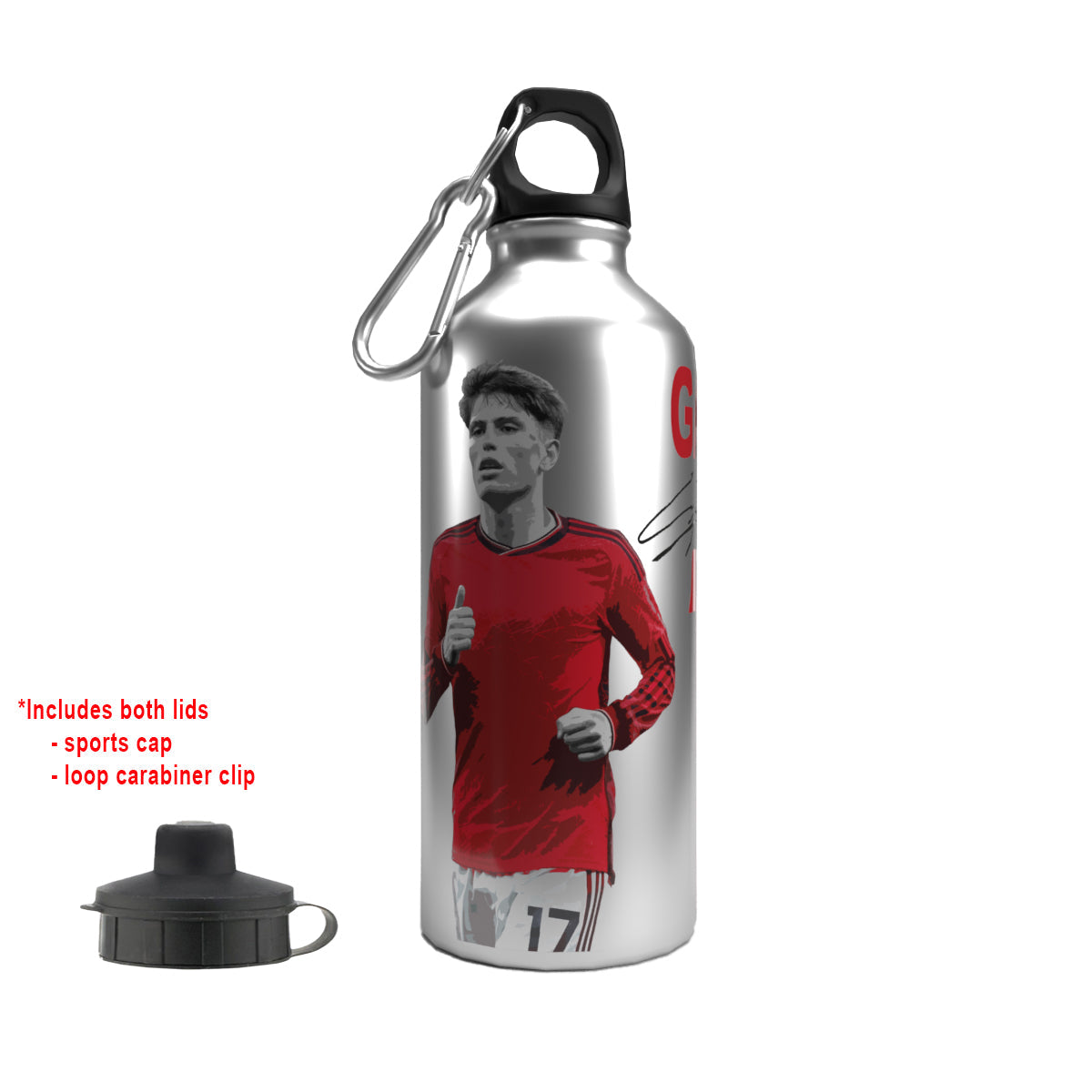 Garnacho 2-Lid Aluminium Water Bottle Silver