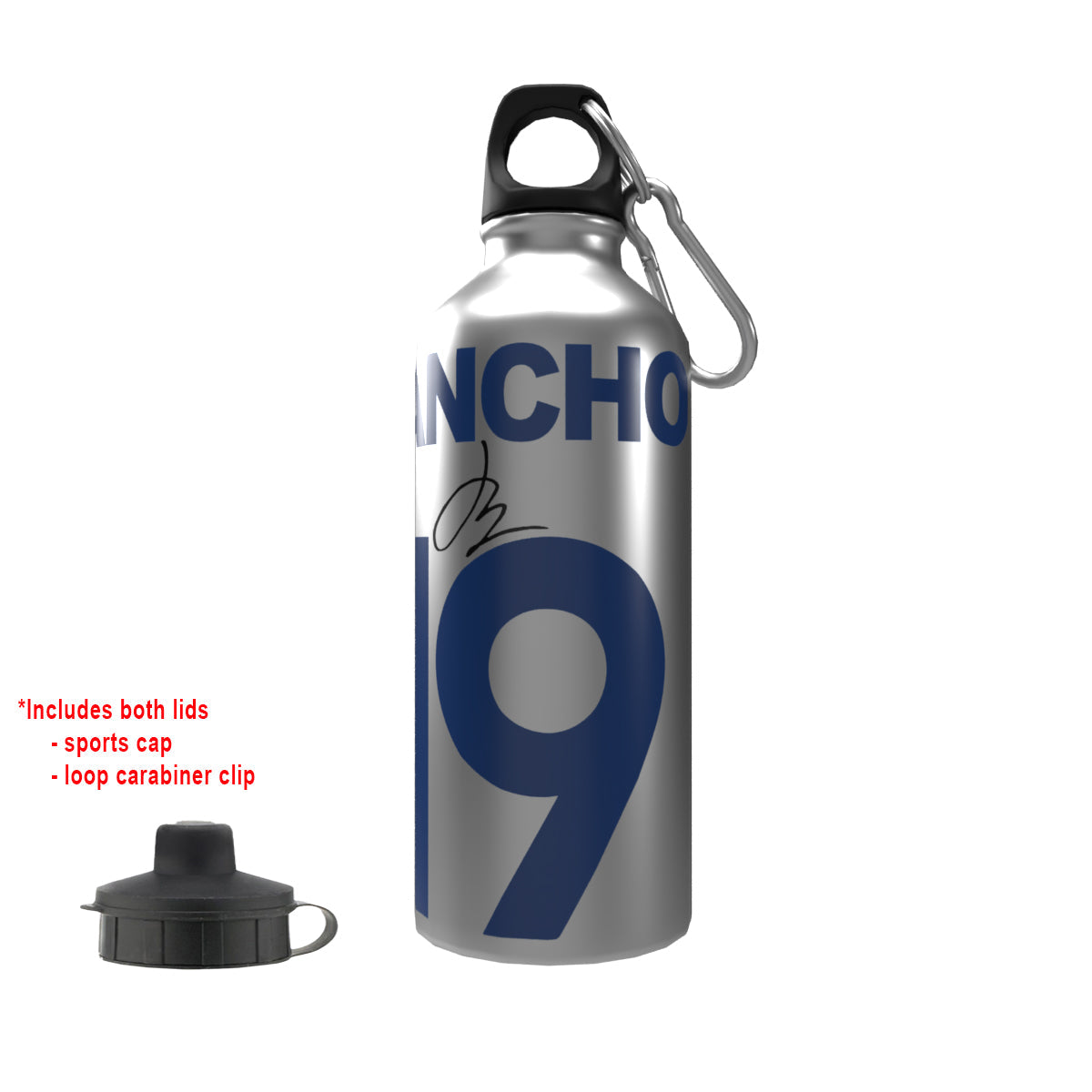 Sancho 2-Lid Aluminium Water Bottle Silver