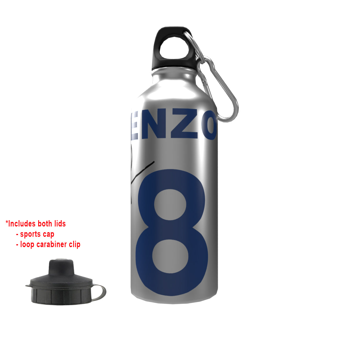 Enzo 2-Lid Aluminium Water Bottle Silver