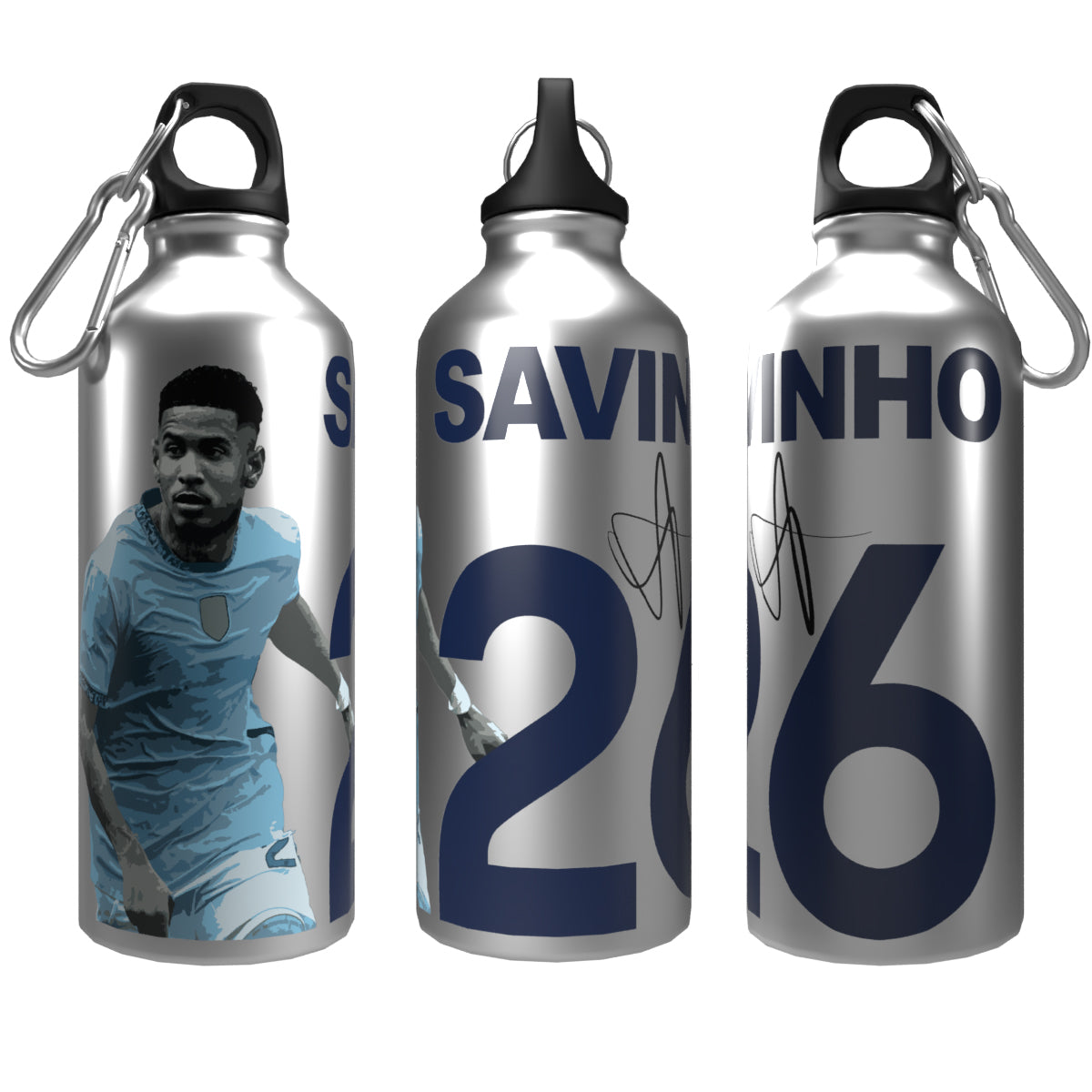 Savinho 2-Lid Aluminium Water Bottle Silver