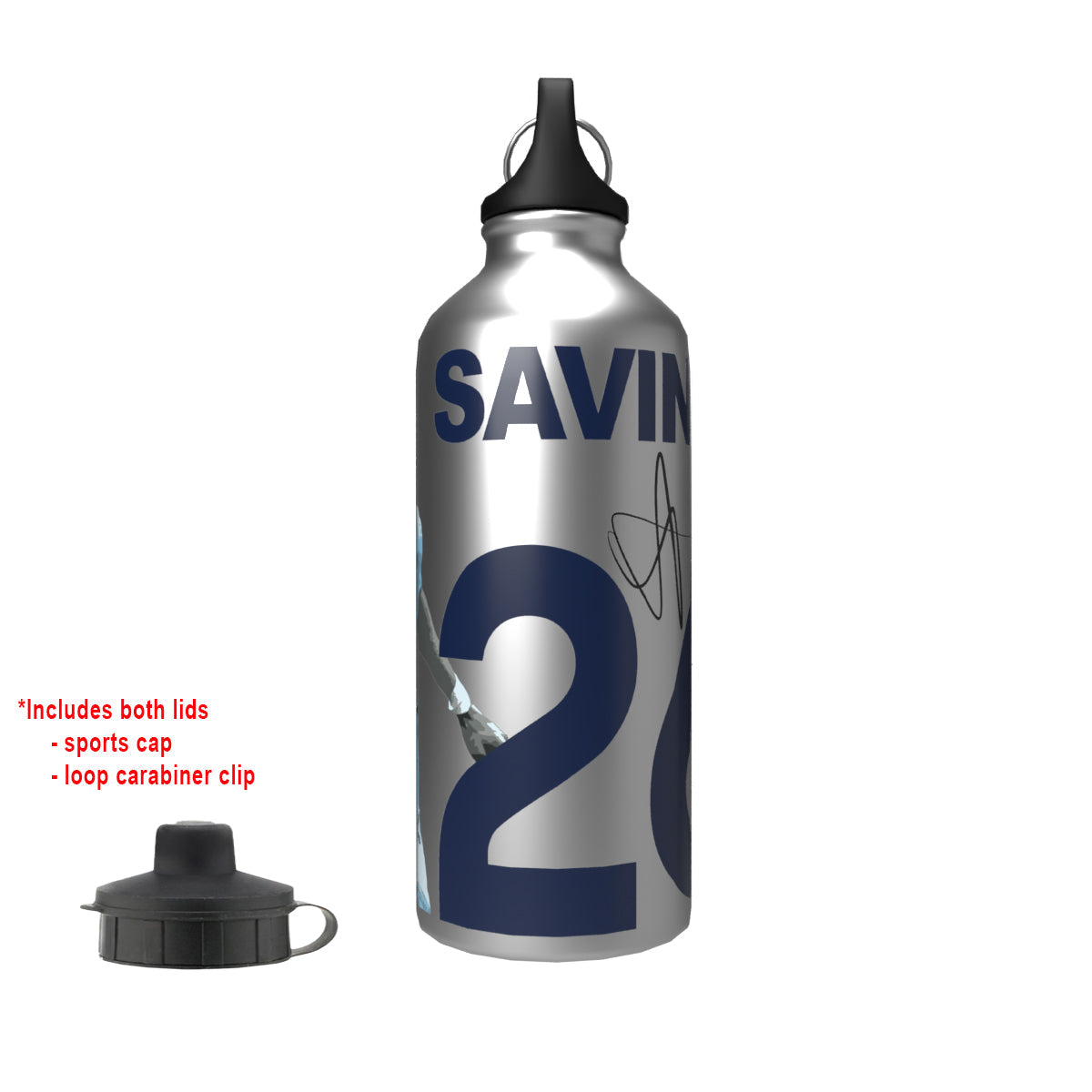 Savinho 2-Lid Aluminium Water Bottle Silver