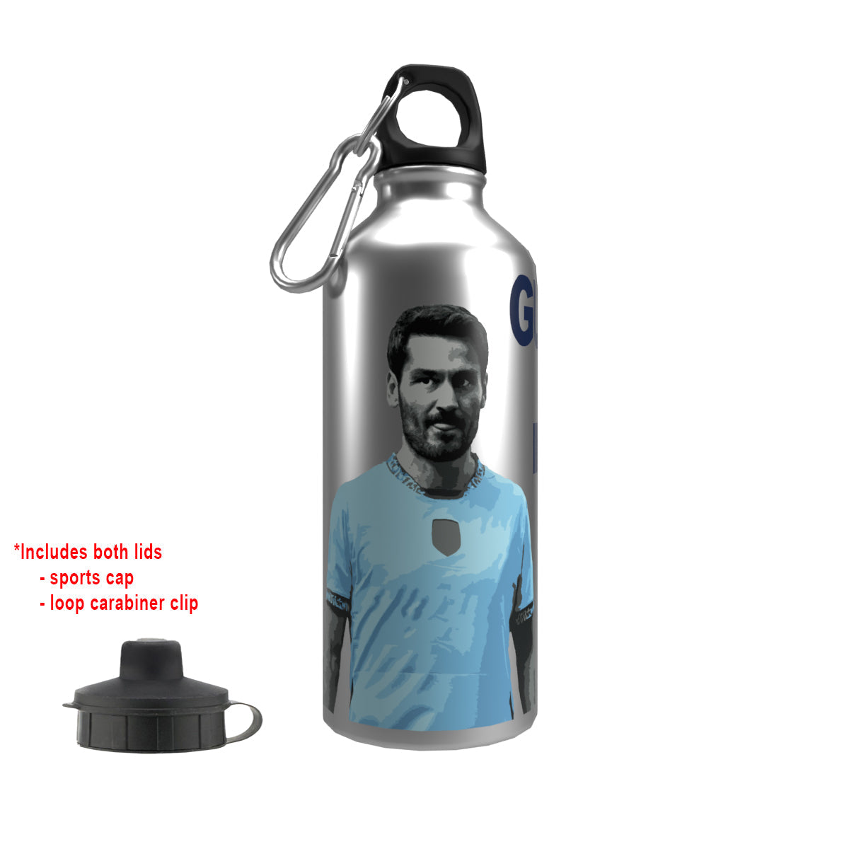 Gundogan 2-Lid Aluminium Water Bottle Silver