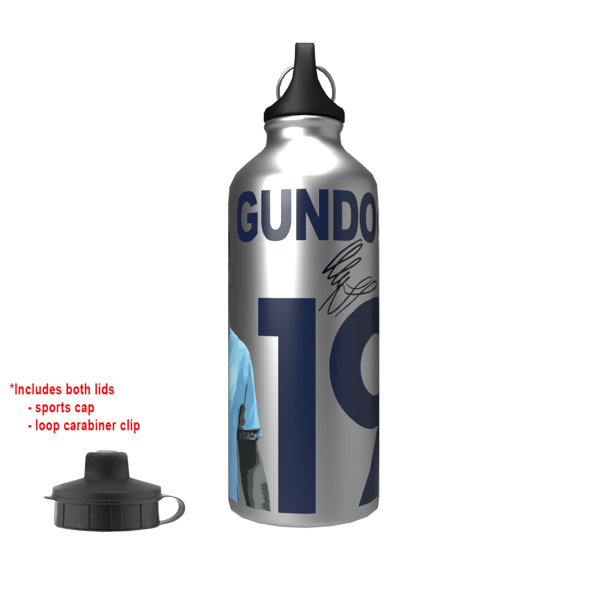 Gundogan 2-Lid Aluminium Water Bottle Silver