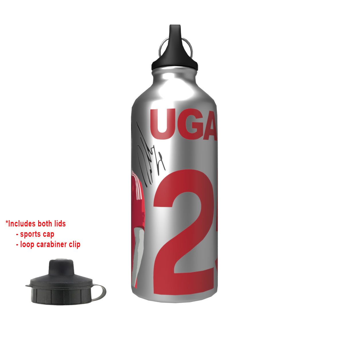 Ugarte 2-Lid Aluminium Water Bottle Silver