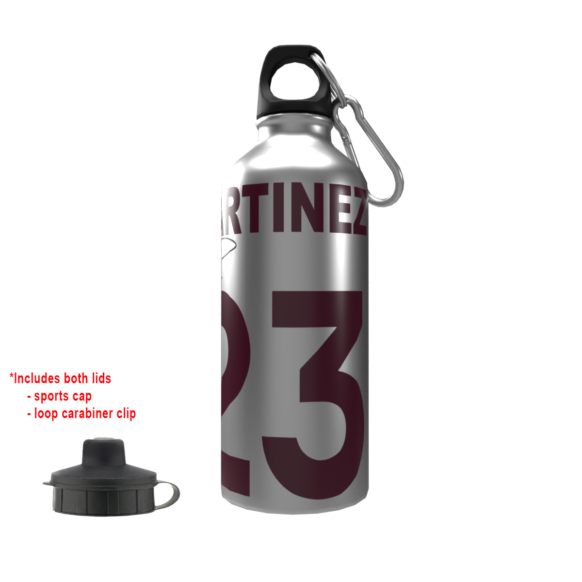 Martinez 2-Lid Aluminium Water Bottle Silver