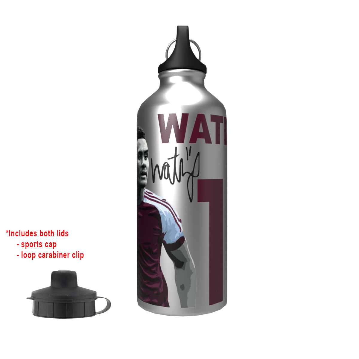 Watkins 2-Lid Aluminium Water Bottle Silver