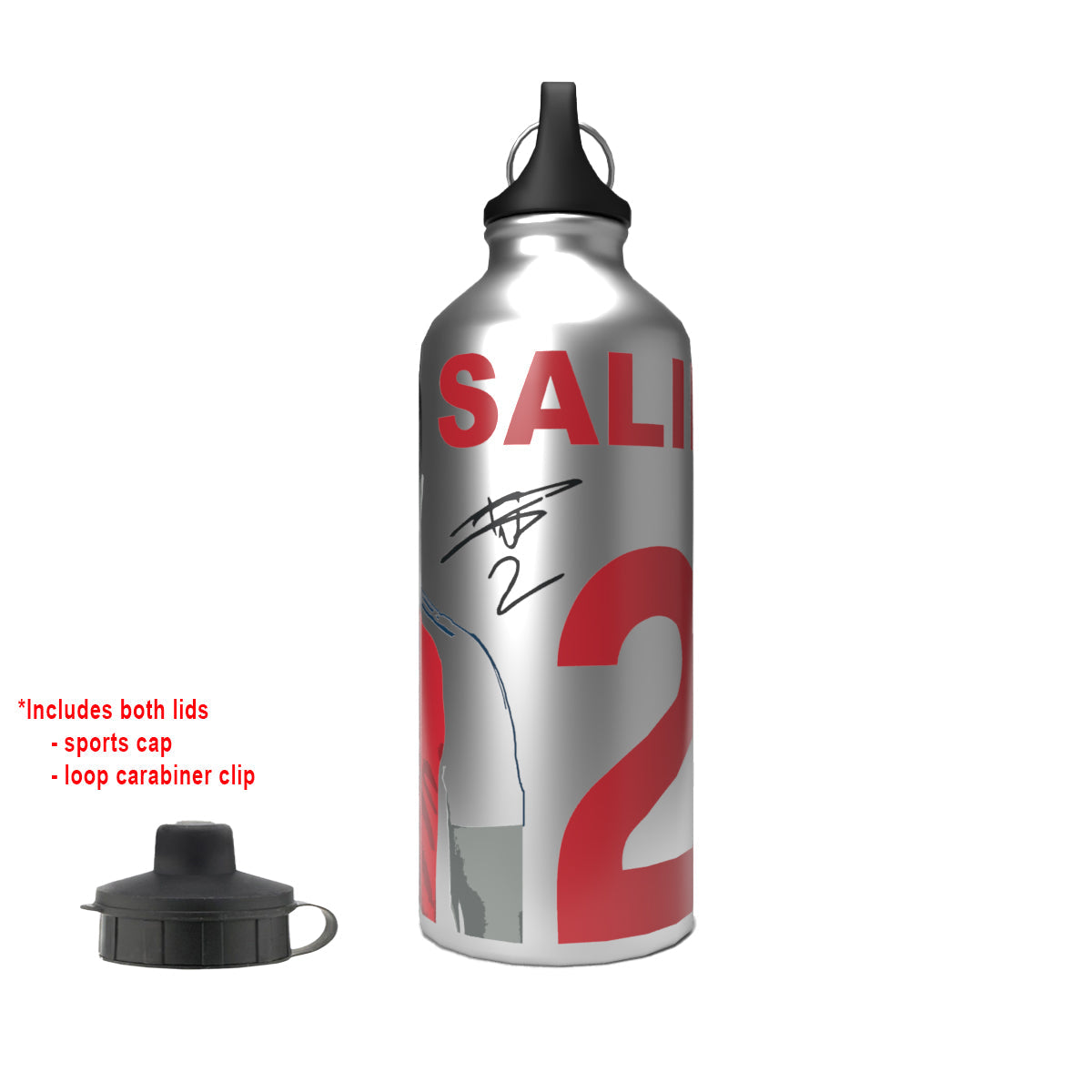 Saliba 2-Lid Aluminium Water Bottle Silver