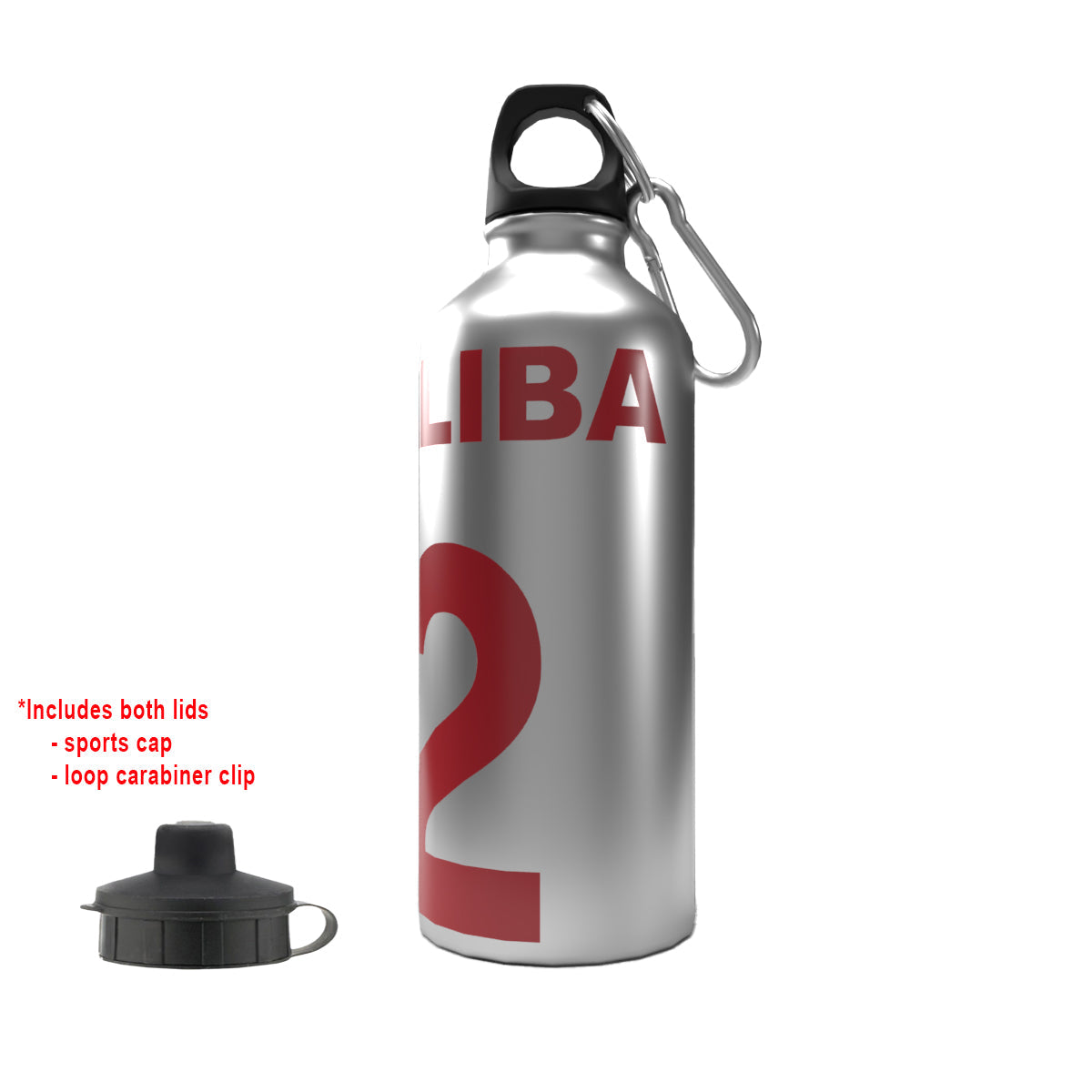 Saliba 2-Lid Aluminium Water Bottle Silver
