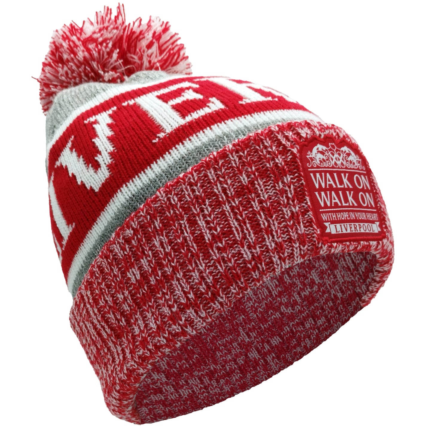 Liverpool Bobble Hat Red, White & Grey Patch Logo