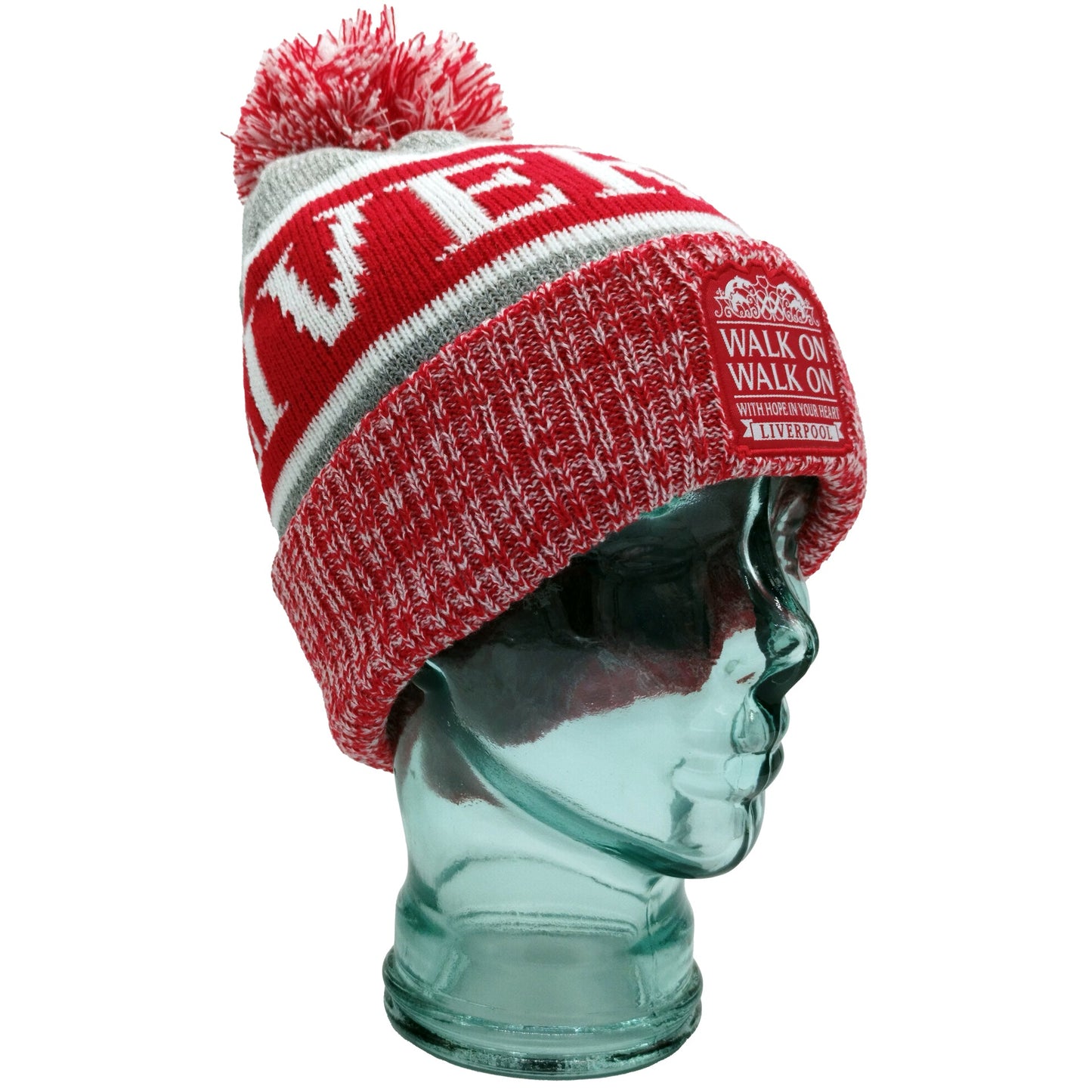 Liverpool Bobble Hat Red, White & Grey Patch Logo