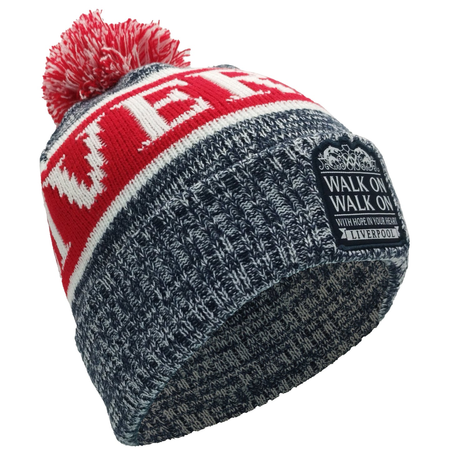 Liverpool Bobble Hat Navy, Red & White Patch Logo