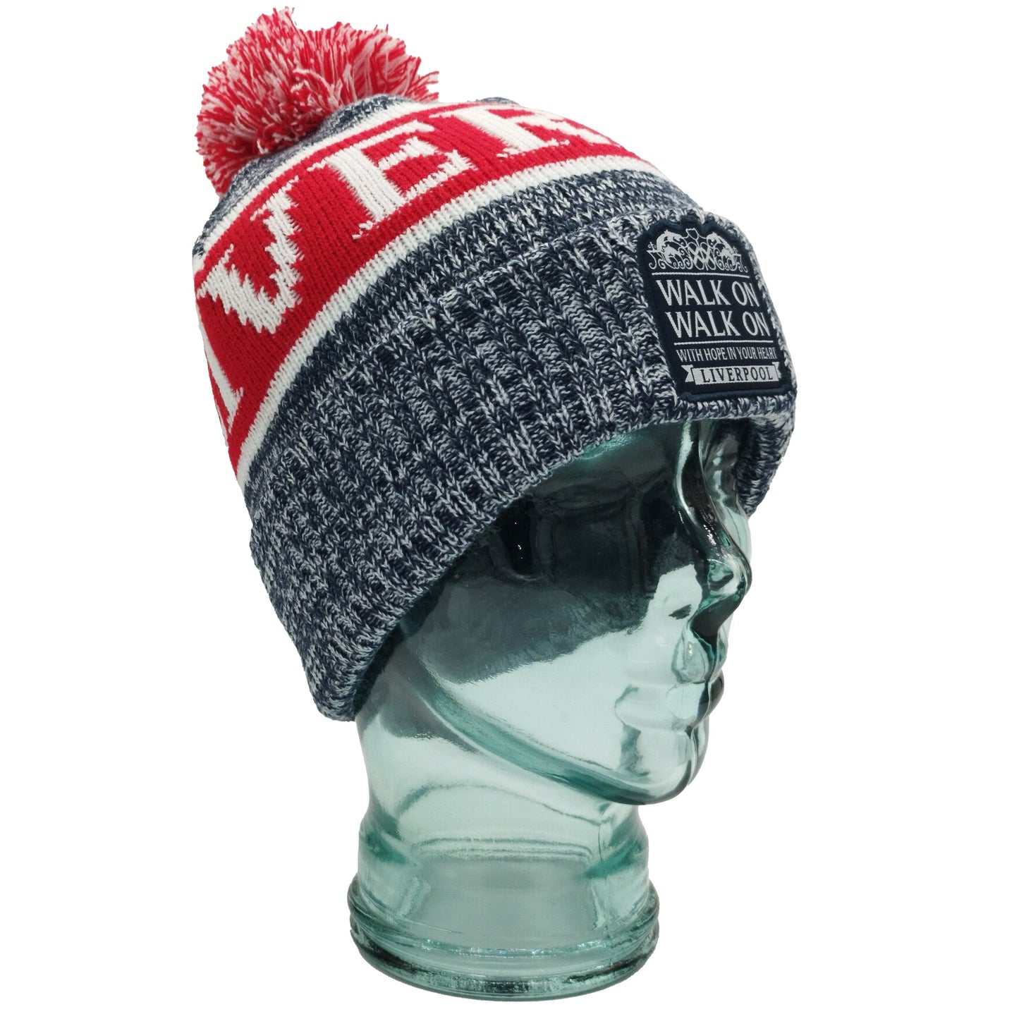 Liverpool Bobble Hat Navy, Red & White Patch Logo