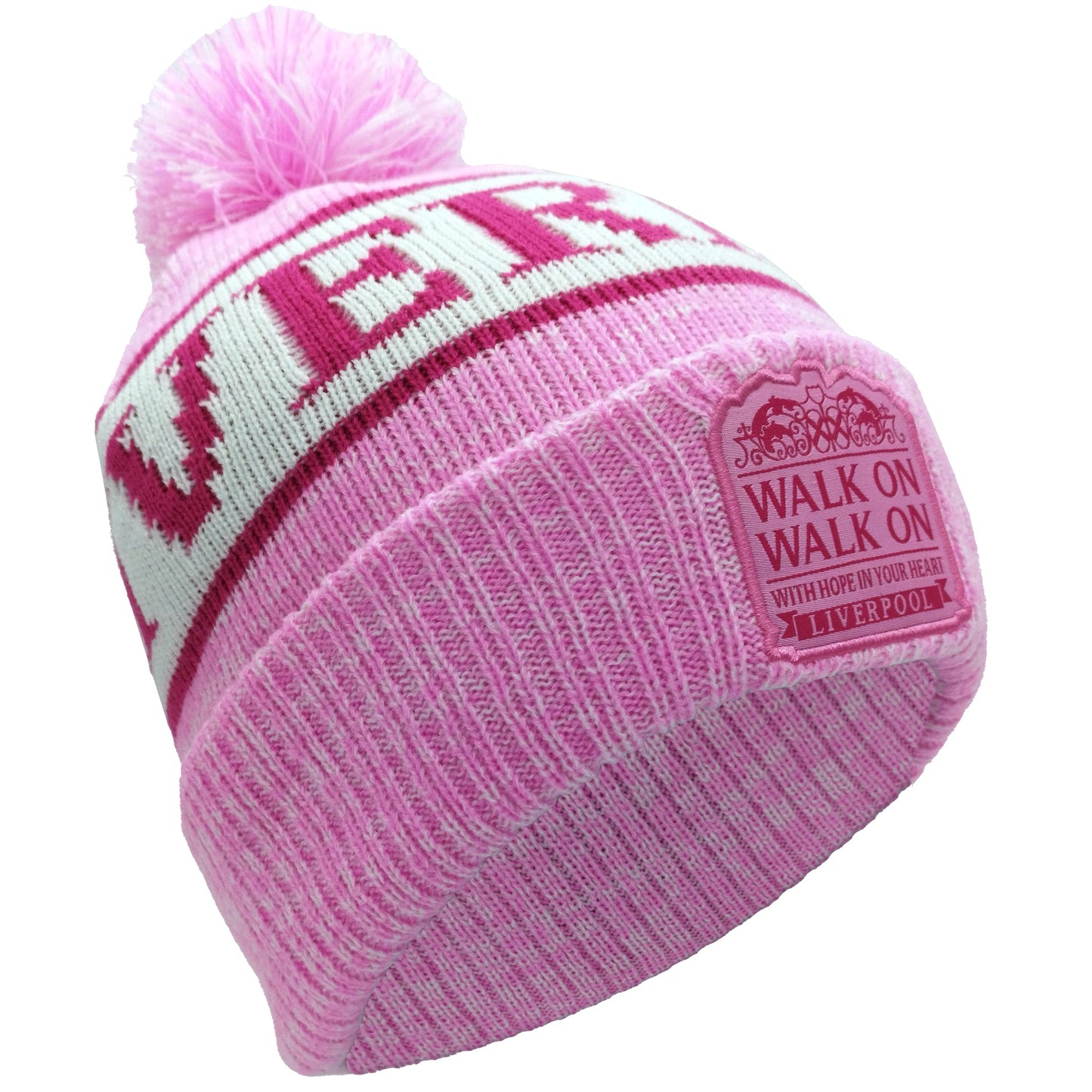 Liverpool Bobble Hat Pink, White & Magenta Patch Logo