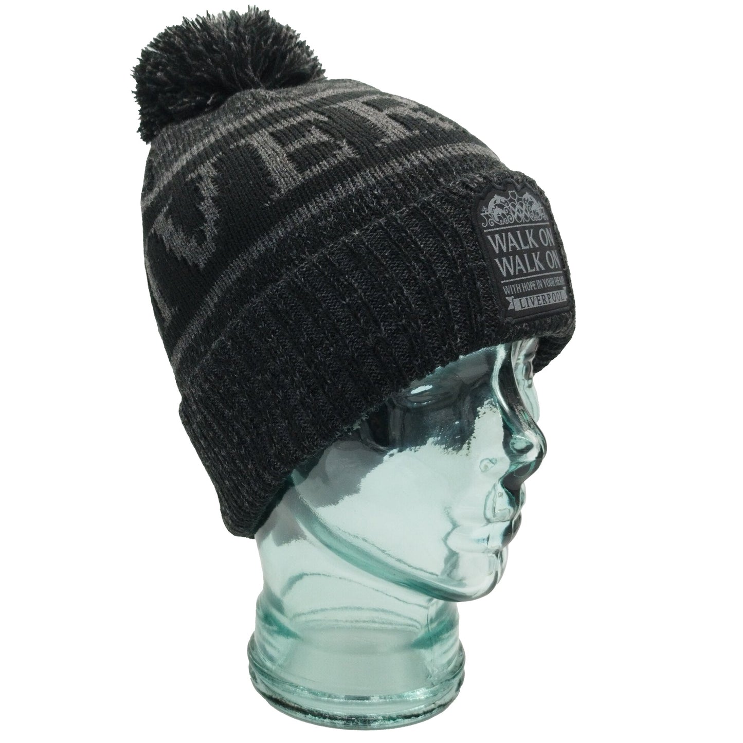 Liverpool Bobble Hat Black & Grey Patch Logo