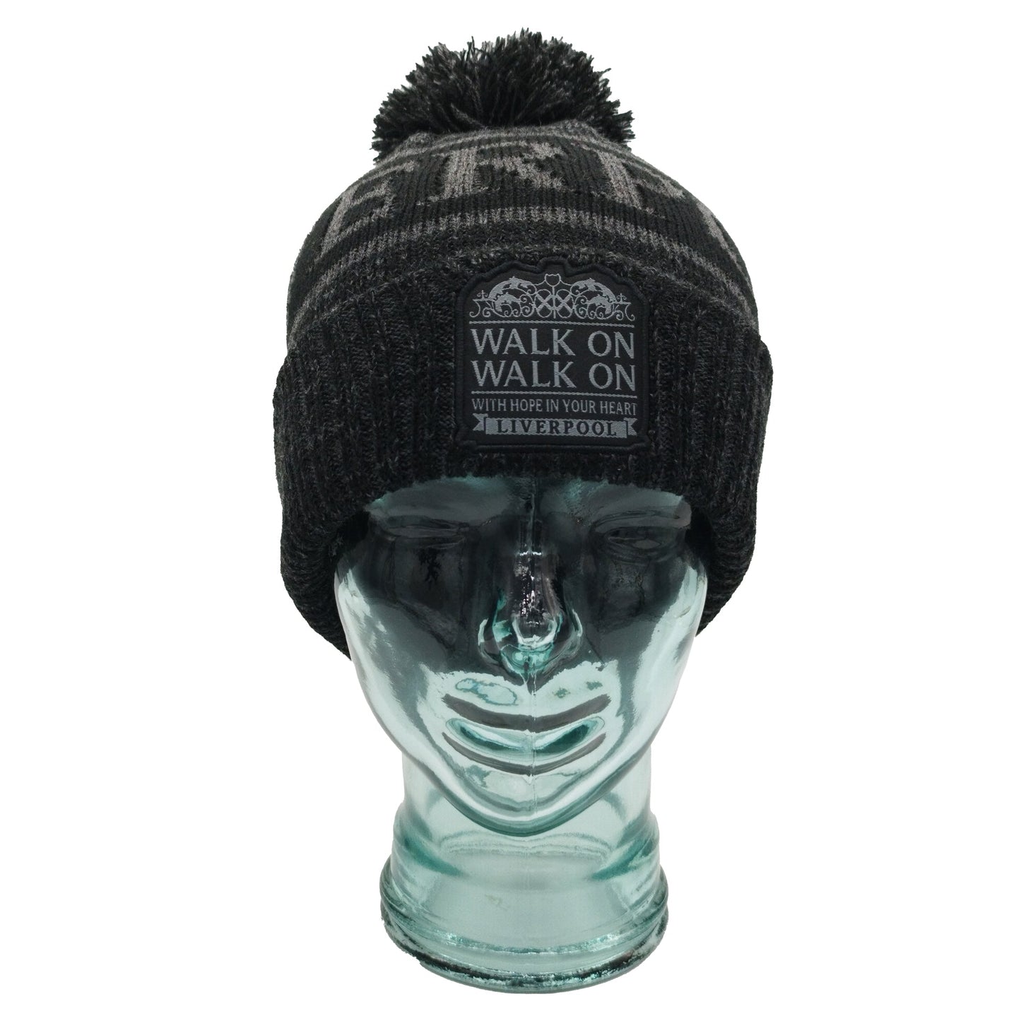 Liverpool Bobble Hat Black & Grey Patch Logo