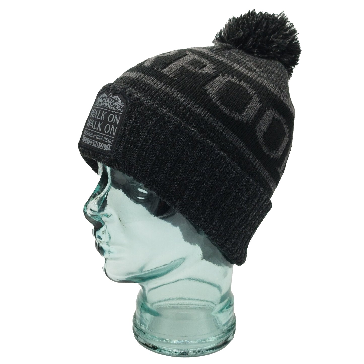 Liverpool Bobble Hat Black & Grey Patch Logo