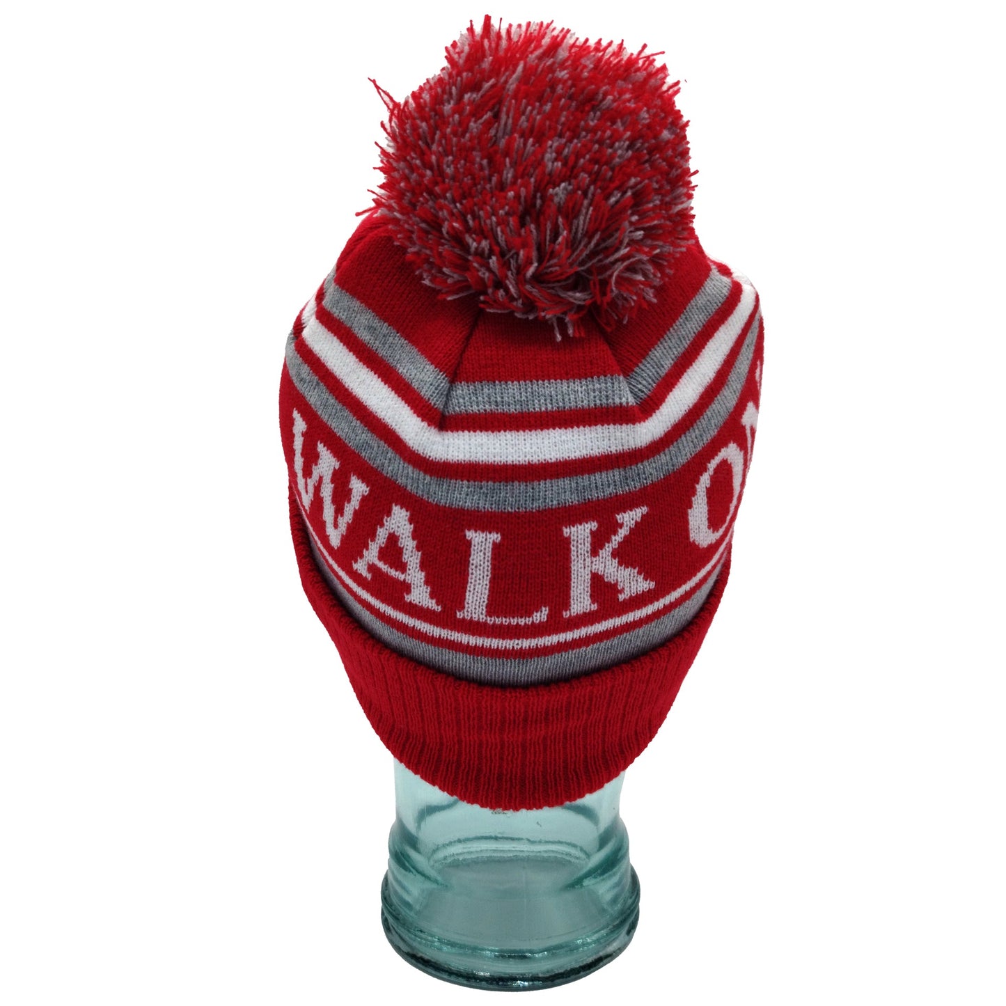 Red, White & Grey Liverpool Bobble Hat Walk On Embroidered Ribbed Cuff