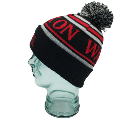 Black, Red & Grey Liverpool Bobble Hat Walk On Embroidered Ribbed Cuff