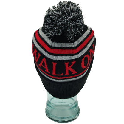 Black, Red & Grey Liverpool Bobble Hat Walk On Embroidered Ribbed Cuff