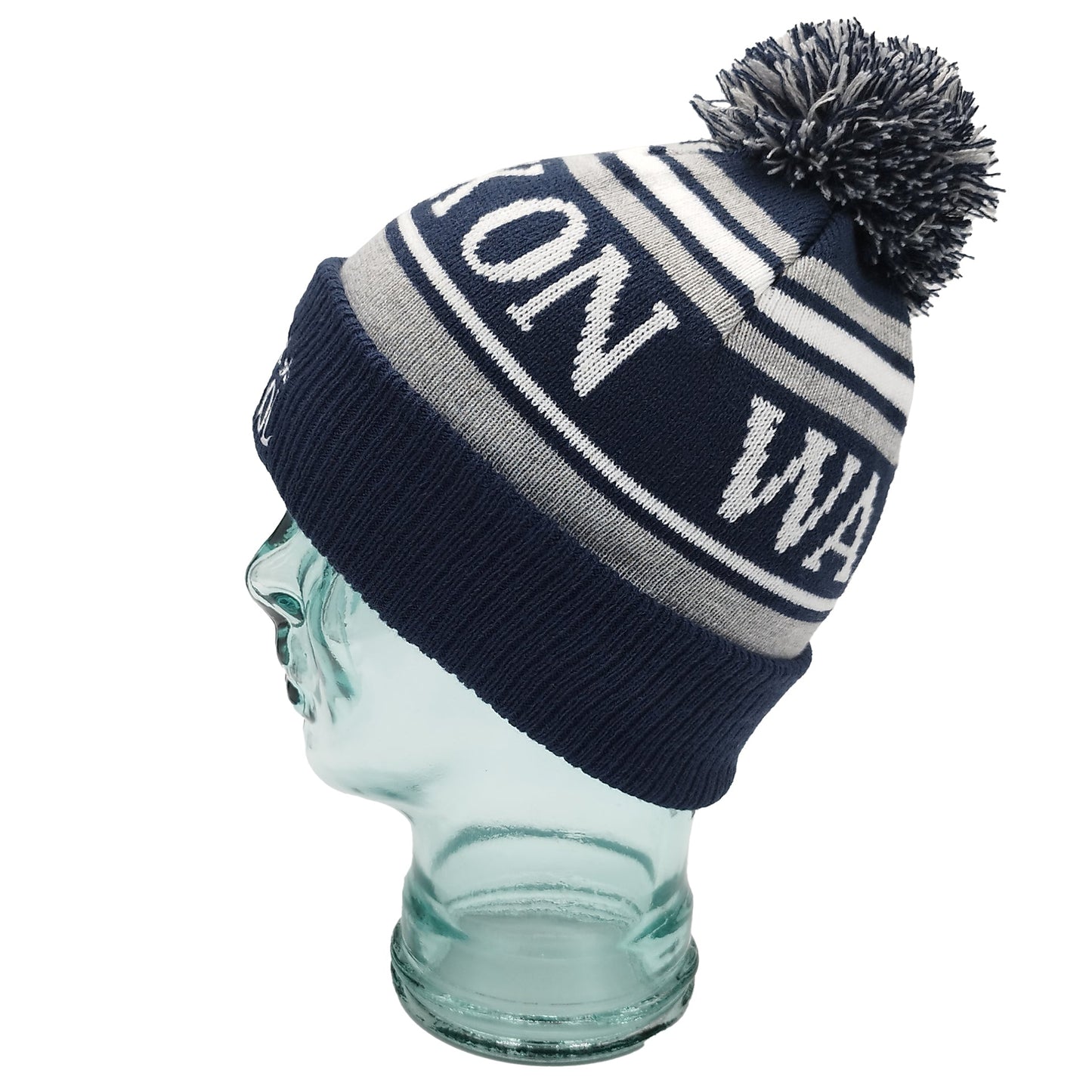 Navy, White, Grey Liverpool Bobble Hat Walk On Embroidered Ribbed Cuff