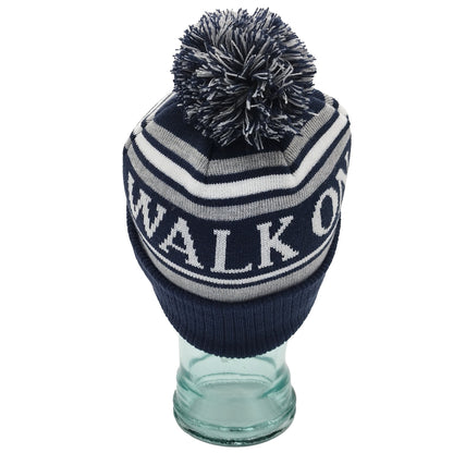 Navy, White, Grey Liverpool Bobble Hat Walk On Embroidered Ribbed Cuff