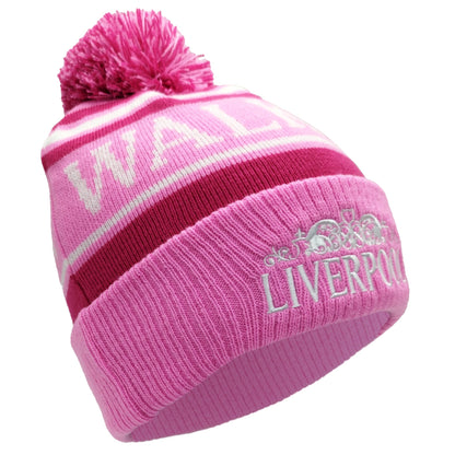 Pink, Magenta & White Liverpool Bobble Hat Walk On Embroidered Ribbed Cuff