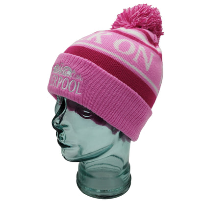 Pink, Magenta & White Liverpool Bobble Hat Walk On Embroidered Ribbed Cuff