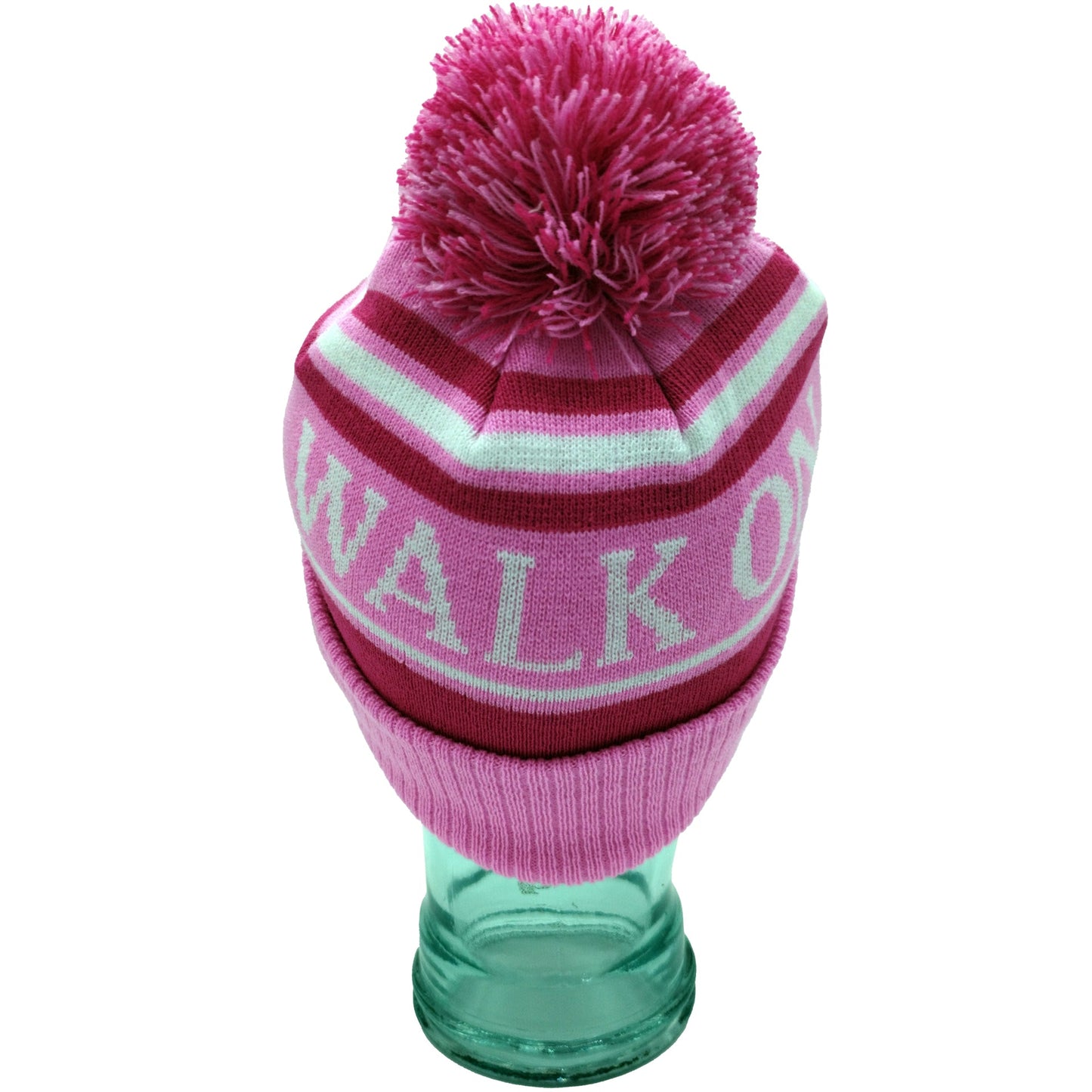 Pink, Magenta & White Liverpool Bobble Hat Walk On Embroidered Ribbed Cuff