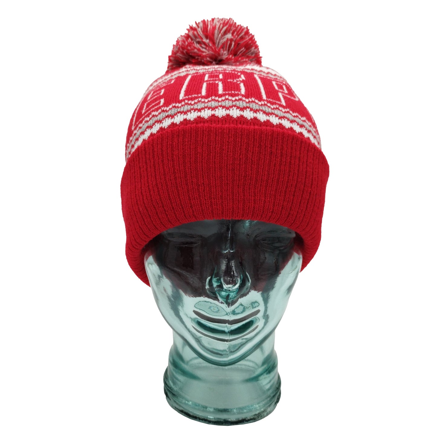 Red, White & Grey Liverpool Outline Bobble Hat Ribbed Cuff