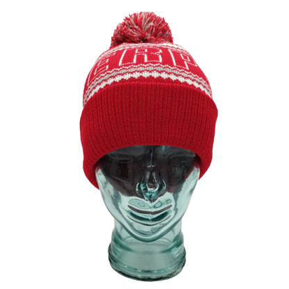 Red, White & Grey Liverpool Outline Bobble Hat Ribbed Cuff