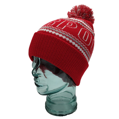 Red, White & Grey Liverpool Outline Bobble Hat Ribbed Cuff
