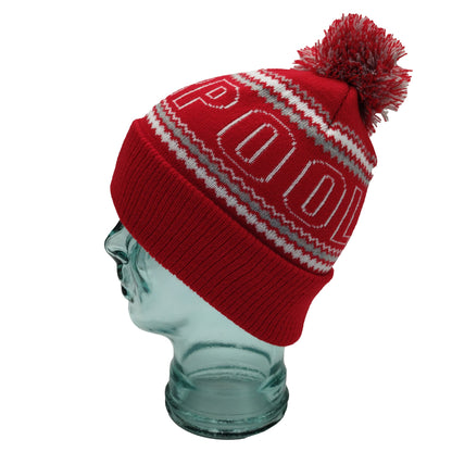 Red, White & Grey Liverpool Outline Bobble Hat Ribbed Cuff