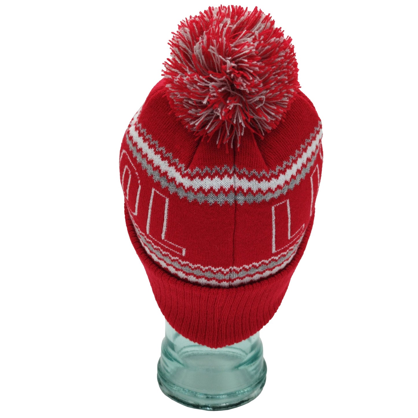 Red, White & Grey Liverpool Outline Bobble Hat Ribbed Cuff
