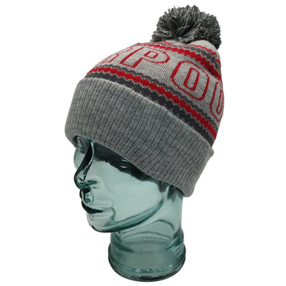 Grey & Red Liverpool Outline Bobble Hat Ribbed Cuff