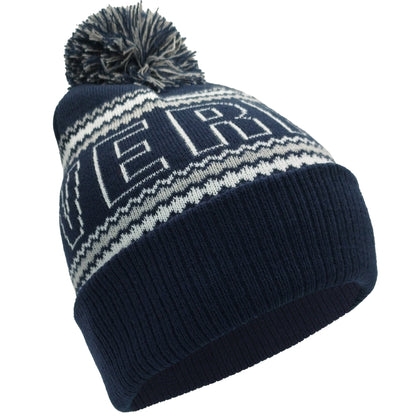 Navy, White & Grey Liverpool Outline Bobble Hat Ribbed Cuff
