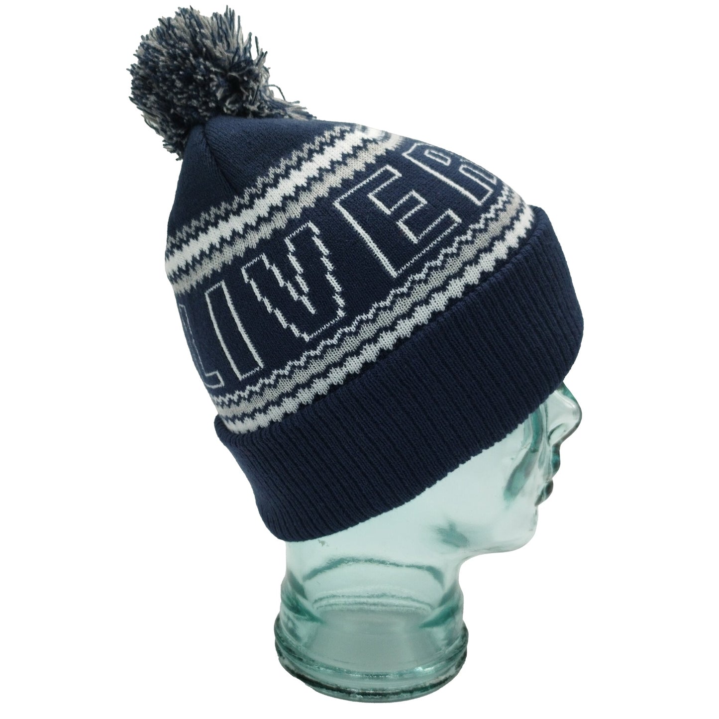 Navy, White & Grey Liverpool Outline Bobble Hat Ribbed Cuff