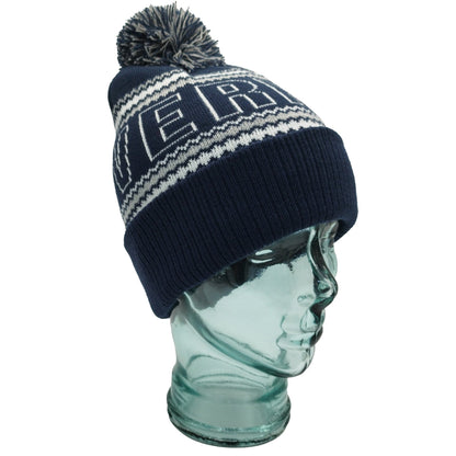 Navy, White & Grey Liverpool Outline Bobble Hat Ribbed Cuff