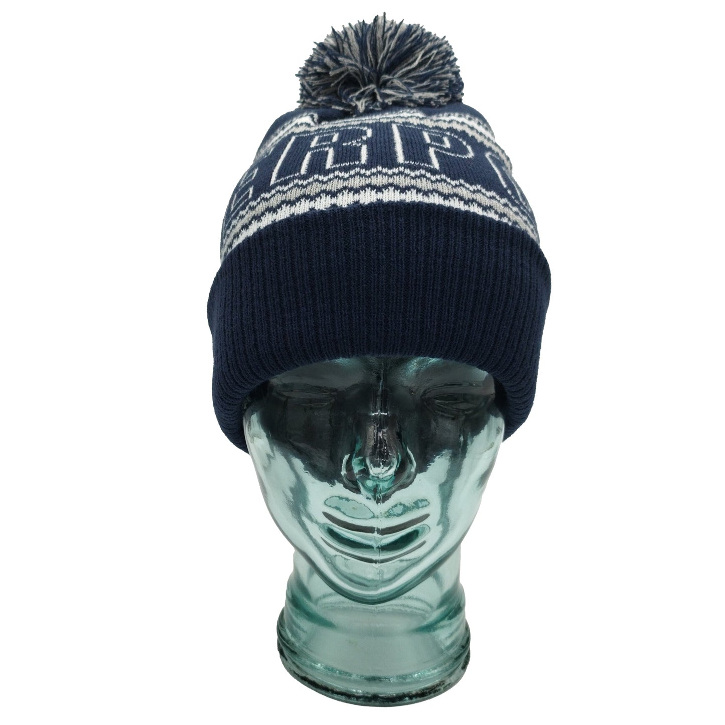 Navy, White & Grey Liverpool Outline Bobble Hat Ribbed Cuff
