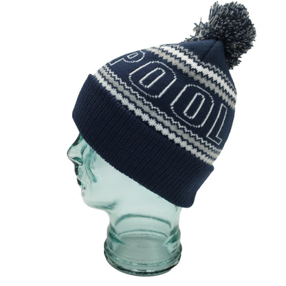 Navy, White & Grey Liverpool Outline Bobble Hat Ribbed Cuff
