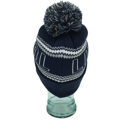 Navy, White & Grey Liverpool Outline Bobble Hat Ribbed Cuff