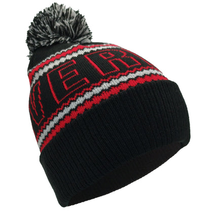 Black, Red & Grey Liverpool Outline Bobble Hat Ribbed Cuff