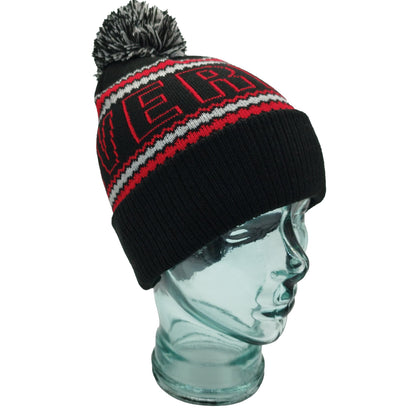 Black, Red & Grey Liverpool Outline Bobble Hat Ribbed Cuff